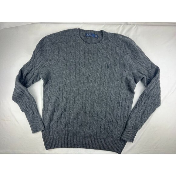 POLO RALPH LAUREN Mens Gray 100% Cashmere Cable Knit Crewneck Sweater sz.L - Picture 1 of 7